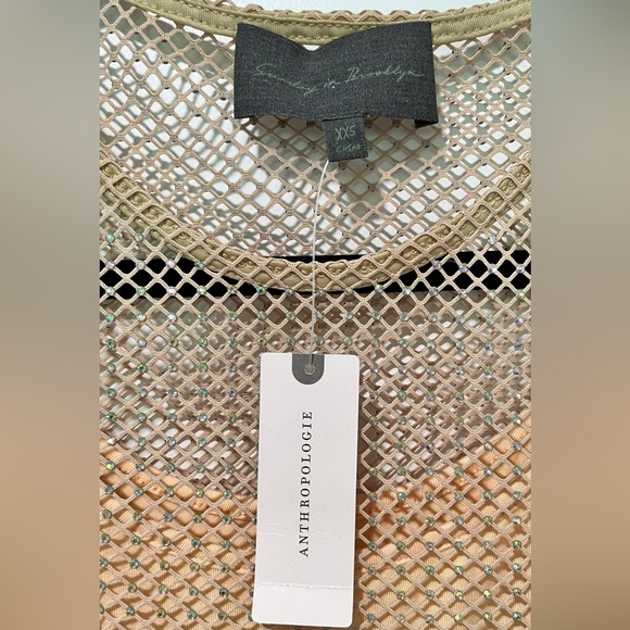 Anthropologie Sunday in Brooklyn Mesh Sparkle Top in Sand Beige - Picture 5 of 8
